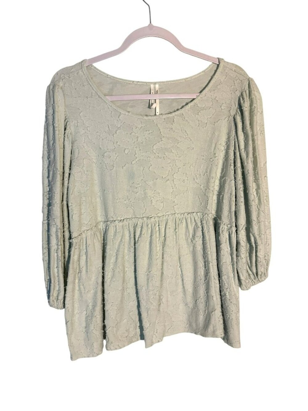 Anthropologie Amorina Light Mint Green Babydoll Top With Puff Sleeves Size S